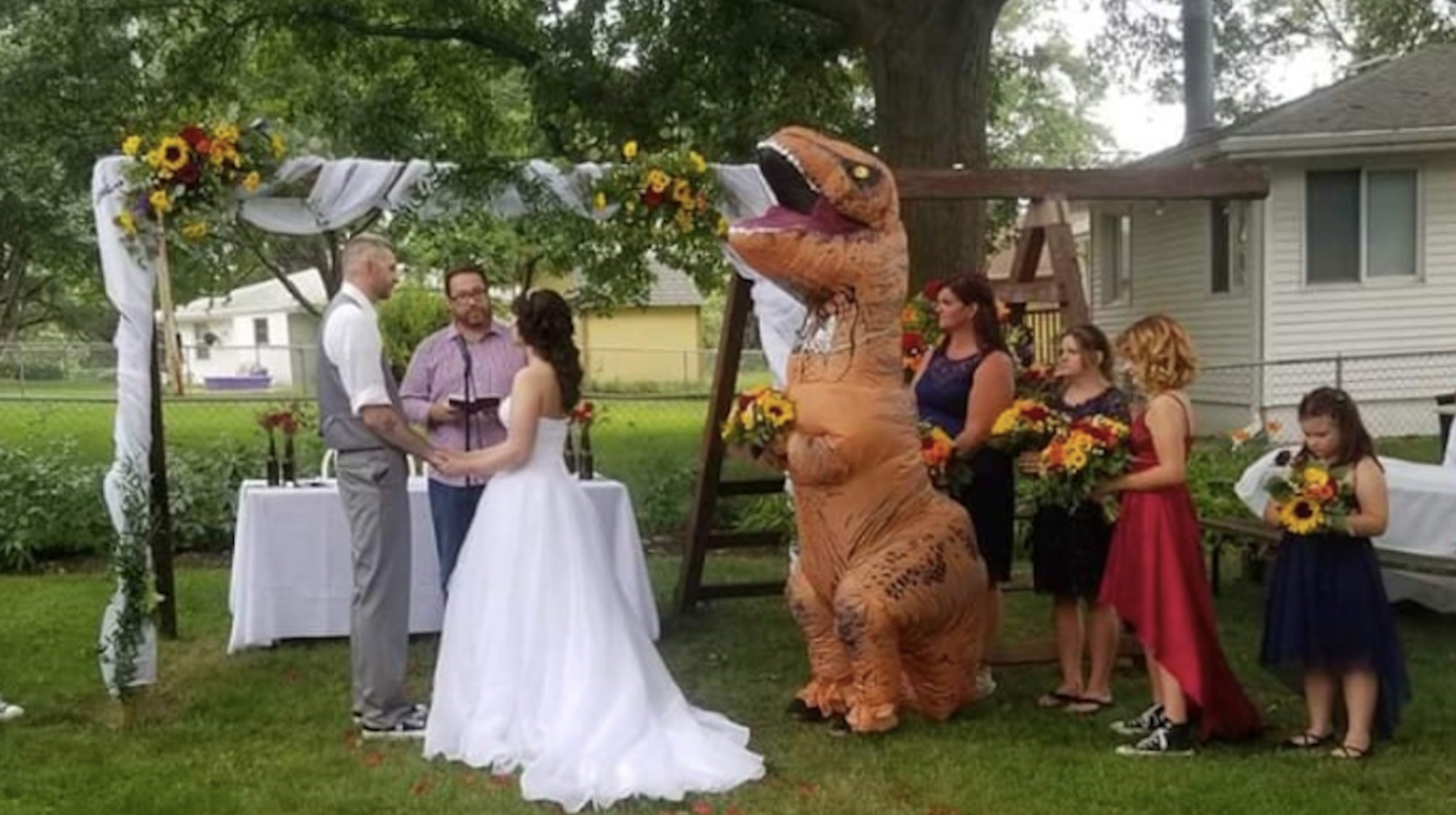 Maid of Honor shows up  to wedding in  T. Rex Costume after being told she could wear anything